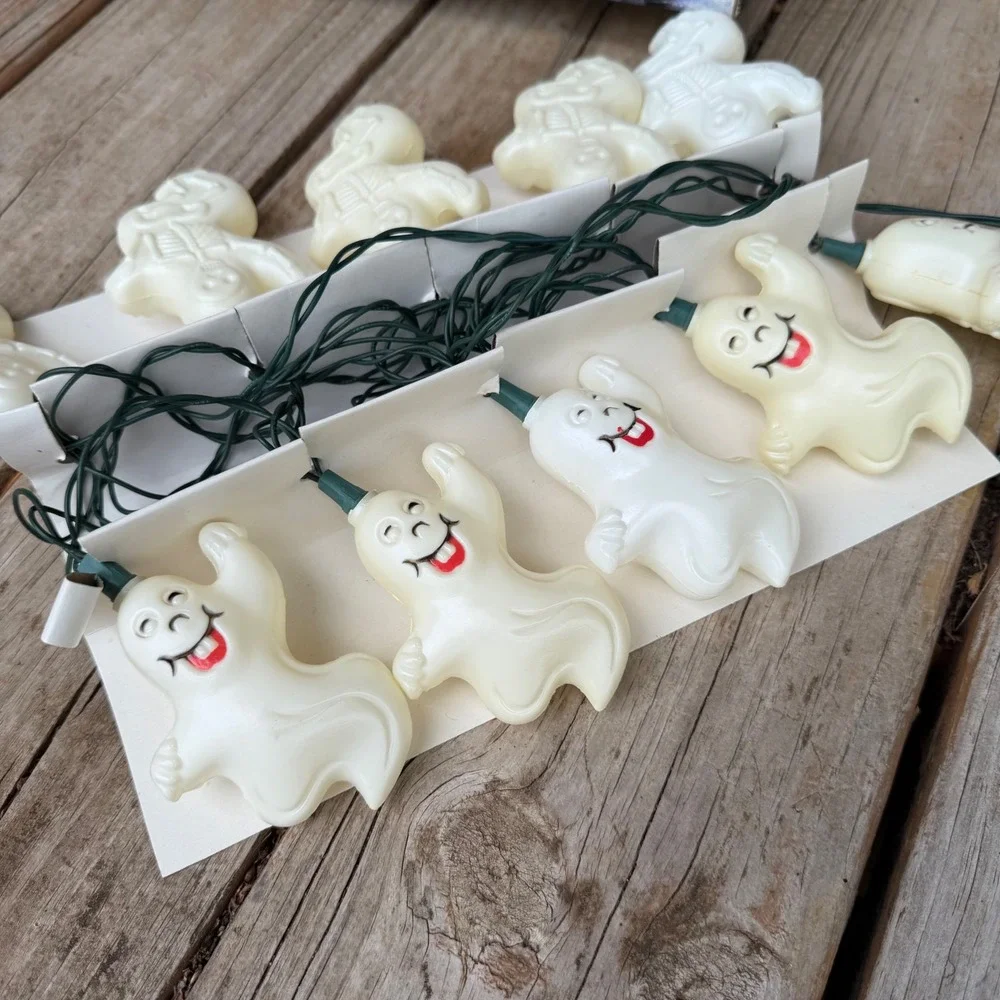 Blow Mold Halloween Novelty String Lights Ghost Skeleton White 10 Count